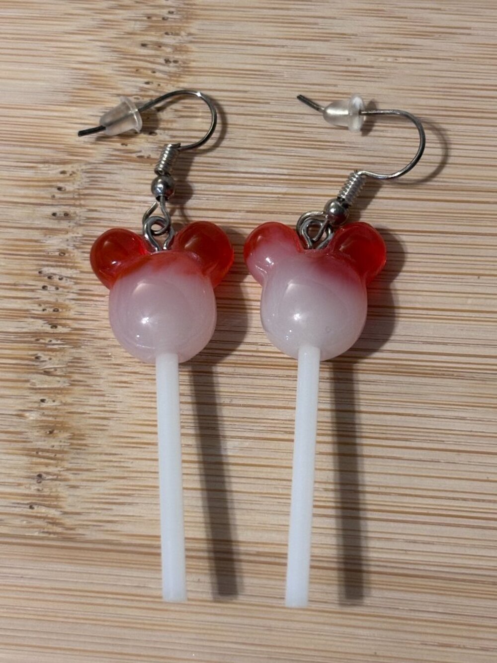 Disney Mickey Mouse Lollipop Dangle Earrings - Red White Novelty Candy Earrings